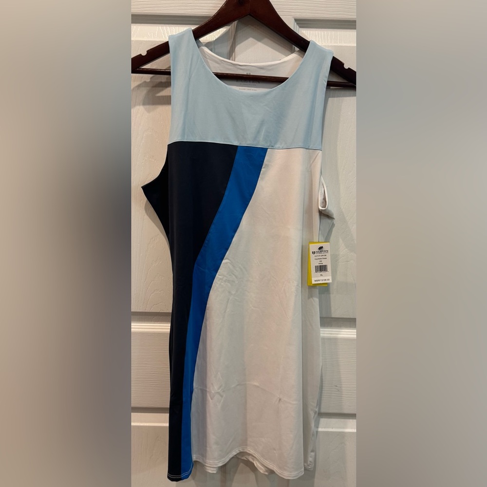 EleVen by Venus Williams Tri-Tone Mini Dress - Light Blue, Navy, and White